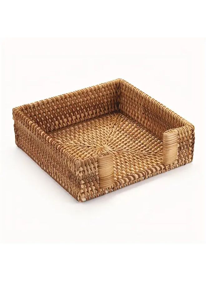 حامل ورق التدحرج المربع البني من الروطان صينية منسوجة للمطبخ أو سطح عمل الحمام - Image 1